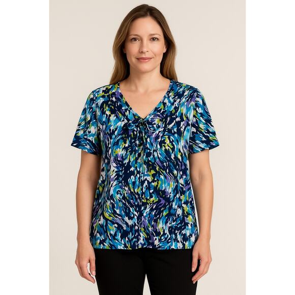Liz & Me Women’s 3X Abstract Print Knot Front Top Multicolor Plus Size 26/28W - Picture 1 of 8